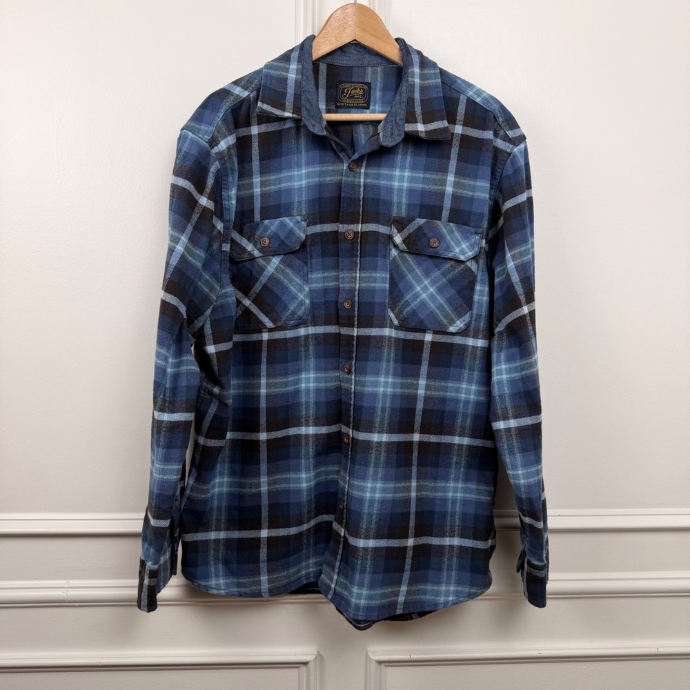 Jachs NY Mens Heritage Flannel Shirt‎ Blue Black Plaid Cotton Button Down XL